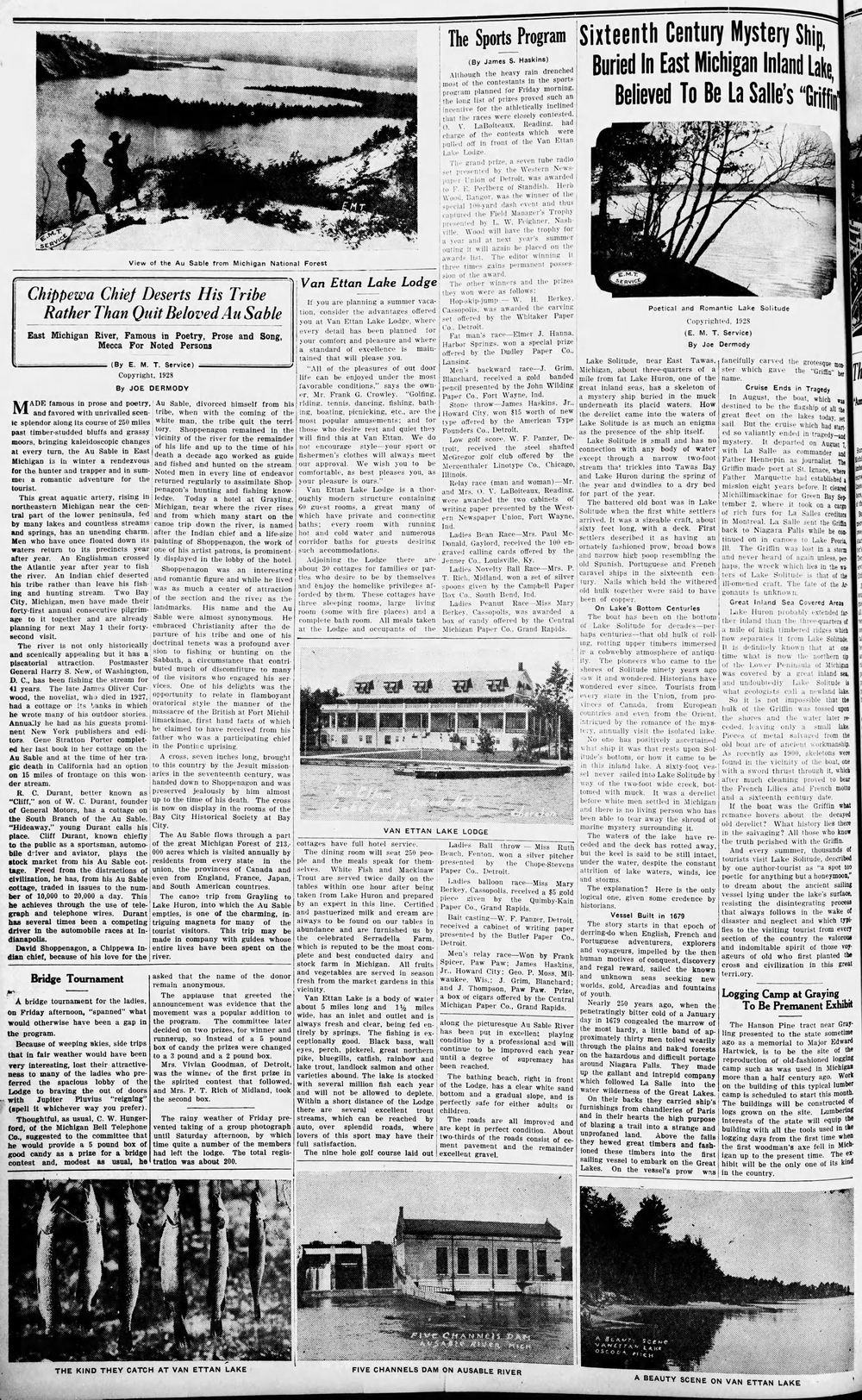 Van Ettan Lake Lodge (Van Etten Lake Lodge) - Jul 12 1928 Article On Area